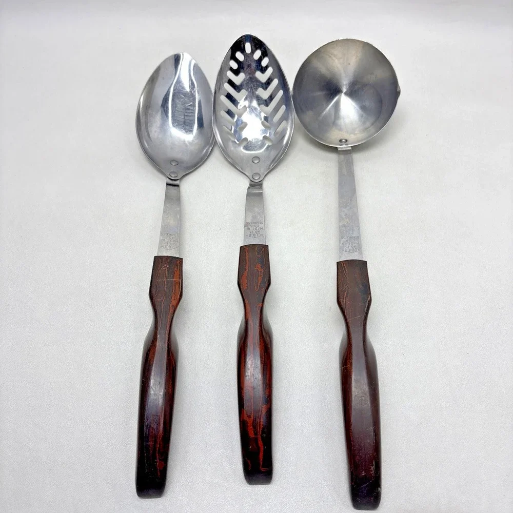 Cutco Knives 1022 1023 1024 Fork Spoons Ladle Lot of 7 Brown Handle